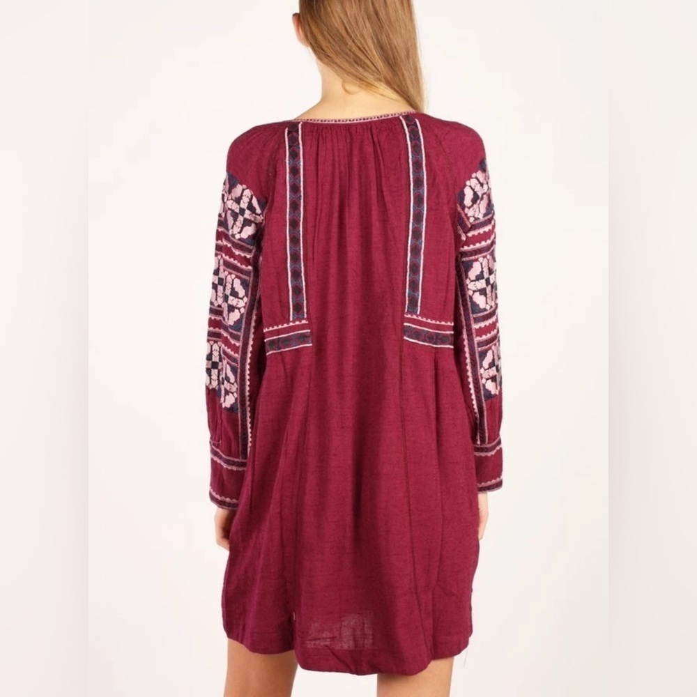 Free People Burgundy Embroidered Long Sleeve Tunic Dress - Picture 6 of 11